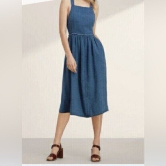 Aritzia  * Wilfred Midi  Pinafore Linen Dress   Blue Moroccan EUC - Picture 14 of 14